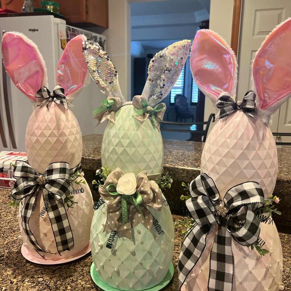 Adorable Stacked Egg Holiday Bunny Decor, colors customized